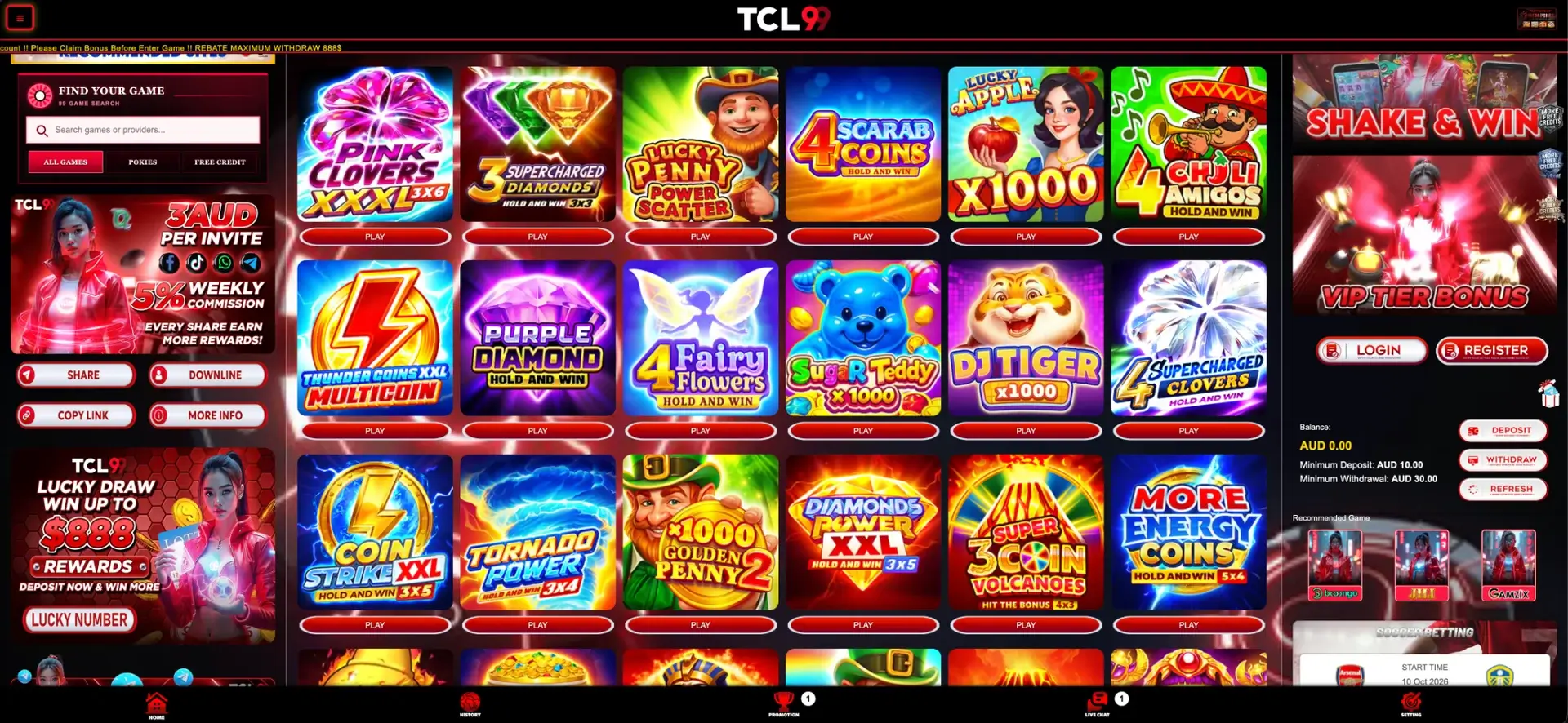 TCL99 online pokies available in AUD